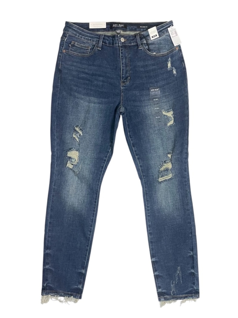 Judy Blue Relaxed Fit Mid Rise Distressed Ankle Jeans Women Size 15/32 Dark Wash